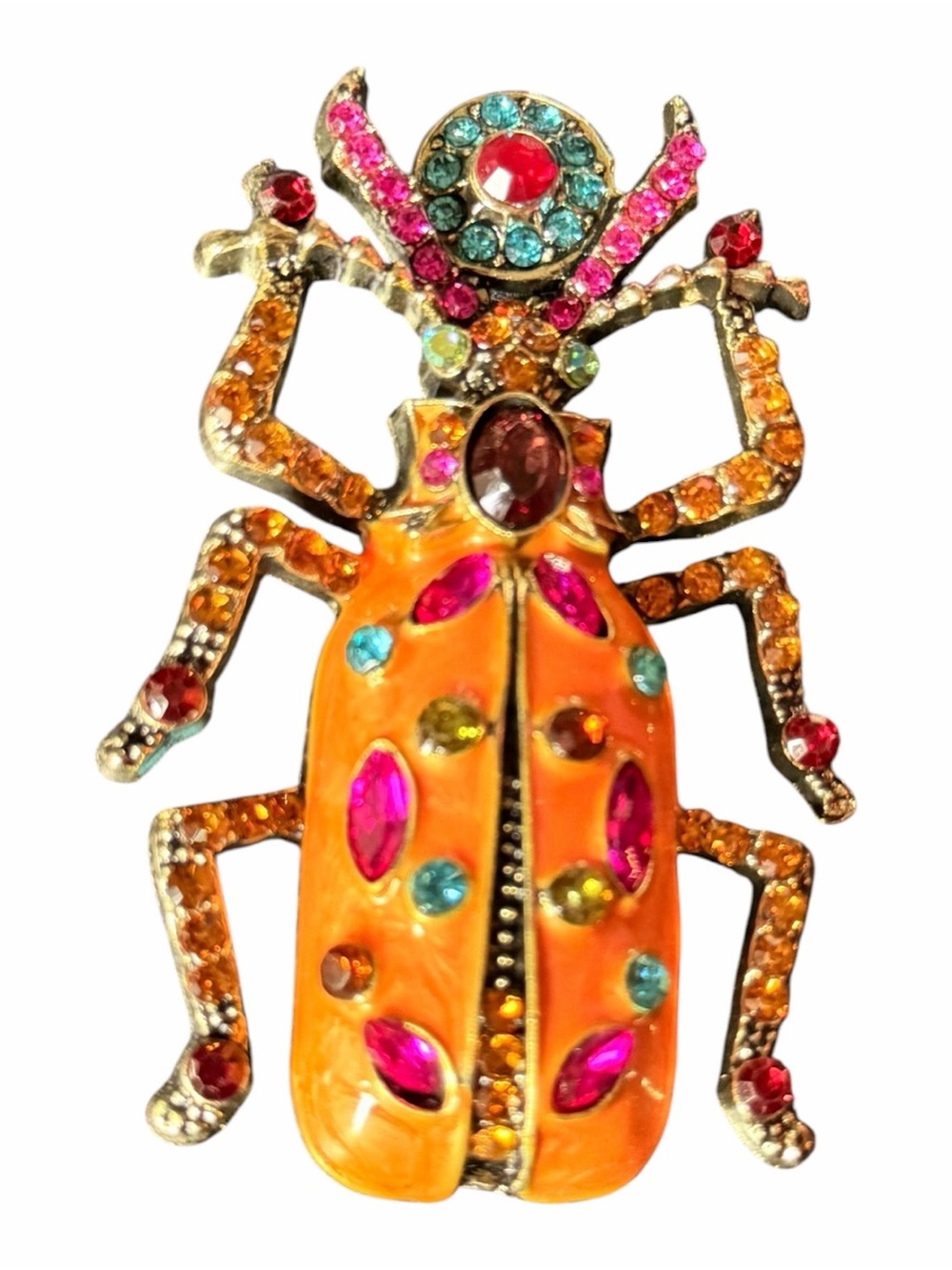 Colorful Beetle Brooch Rhinestone Enamel Insect Pin Statement Vintage - Picture 3 of 5